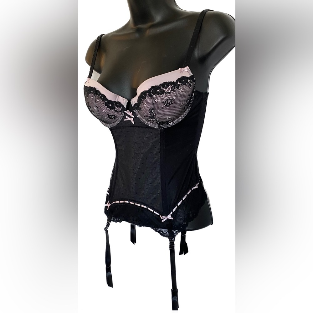 LS BLK/PNK Corset with Garters, S *P1062